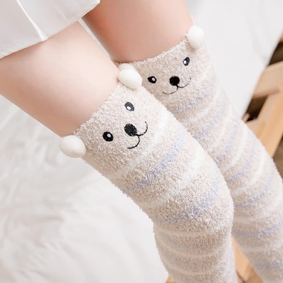 Accessories - Plush Animal Mocha & Gray Striped Puppy Dog Over the Knee Socks